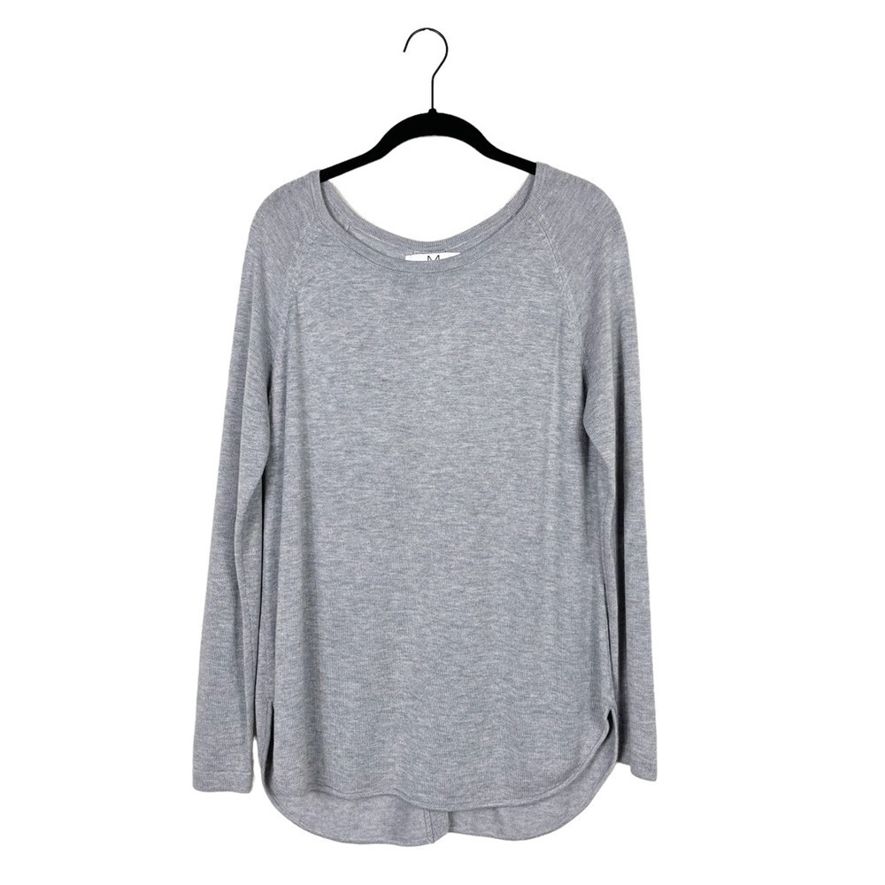 Magaschoni Gray Button Back Round Hem Long Sleeve Cashmere Blend Sweater XS